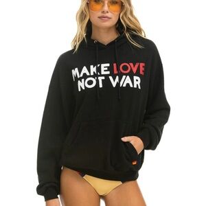 AVIATOR NATION MAKE LOVE NOT WAR RELAXED PULLOVER UNISEX HOODIE - BLACK
